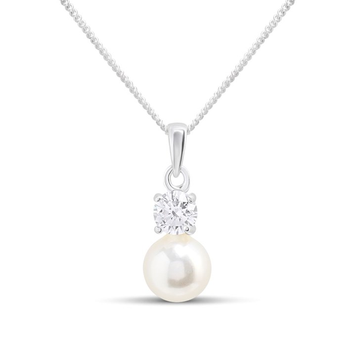 Silver Cultured Freshwater Pearl And Cubic Zirconia Necklace - F35152