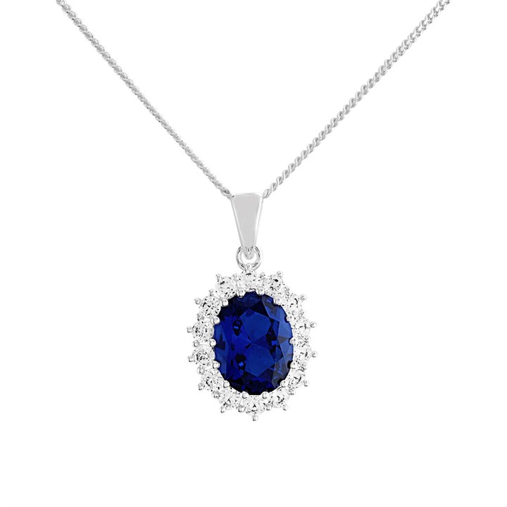 Silver Blue And White Cubic Zirconia Cluster Necklace - F35153