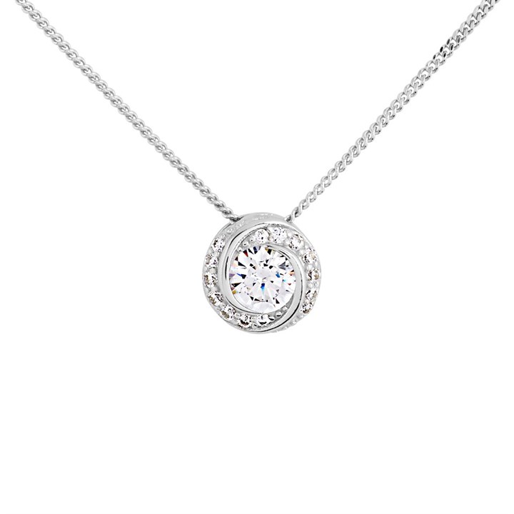 Silver Cubic Zirconia Twist Halo Necklace - F35156