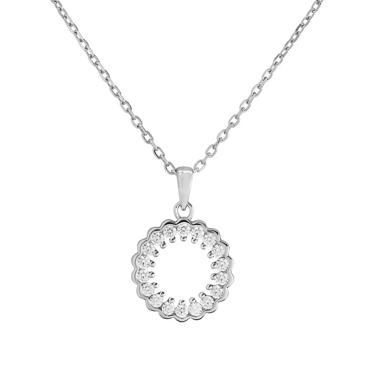 Silver Cubic Zirconia Open Circle Necklace - F35157