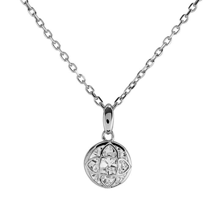 Silver Cubic Zirconia Flower Necklace - F35158