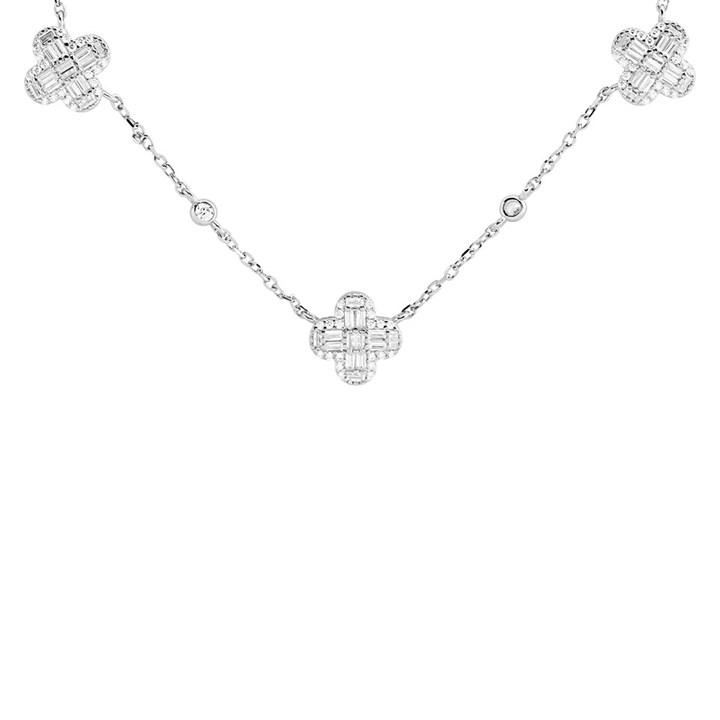 Silver Cubic Zirconia Clover Necklace - F35160
