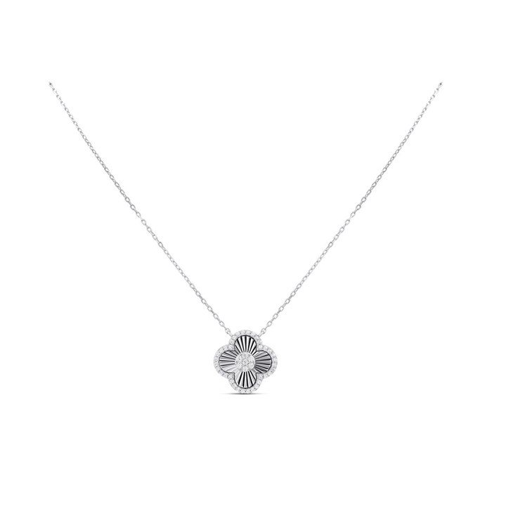 Silver Cubic Zirconia Diamond Cut Clover Necklace - F35163