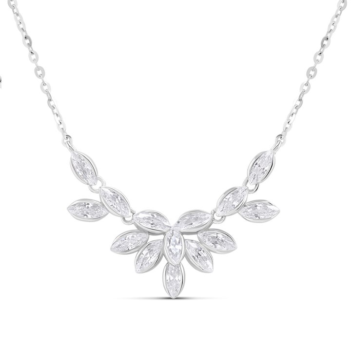 Silver Marquise CZ Cluster Necklet - F35166