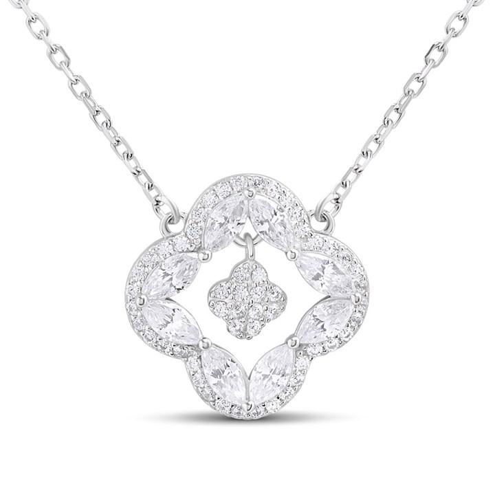 Silver CZ Flower Necklace - F35167