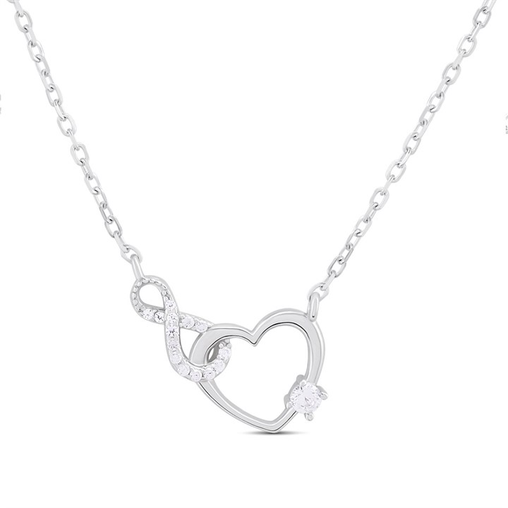 Silver CZ Heart Infinity Necklet - F35168