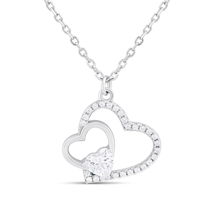 Silver CZ Heart Trio Necklace - F35169
