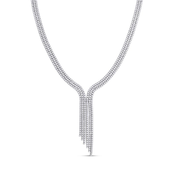 Silver Cubic Zirconia Asymmetric Necklet - F35179