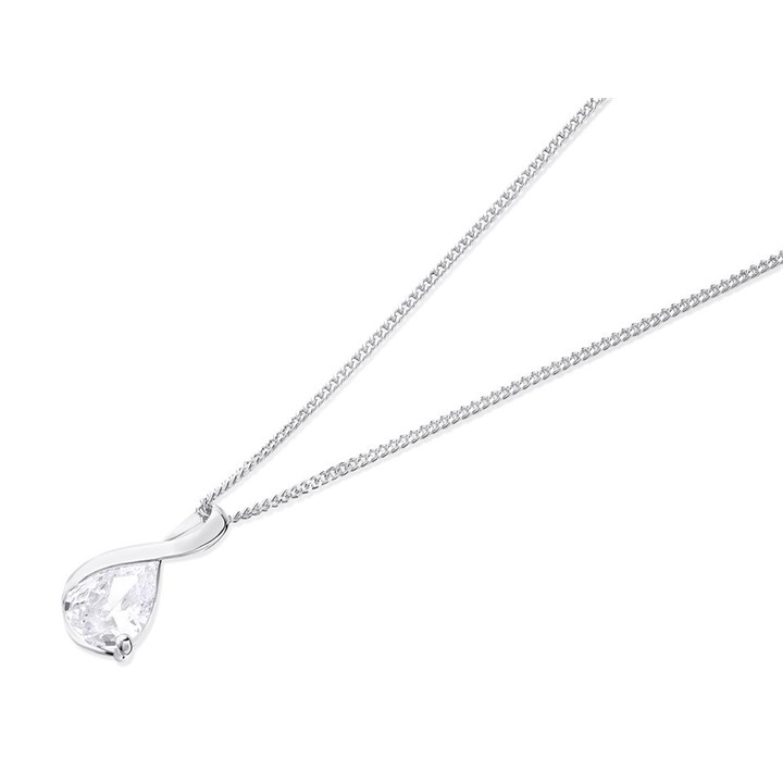 Silver Cubic Zirconia Teardrop Wrap Necklace - F3562