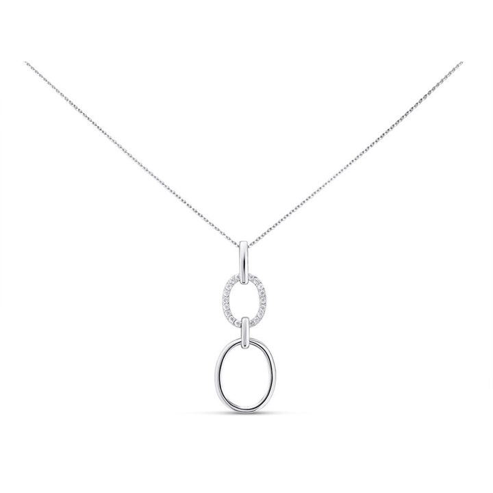Silver Cubic Zirconia Oval Drop Necklace - F3564