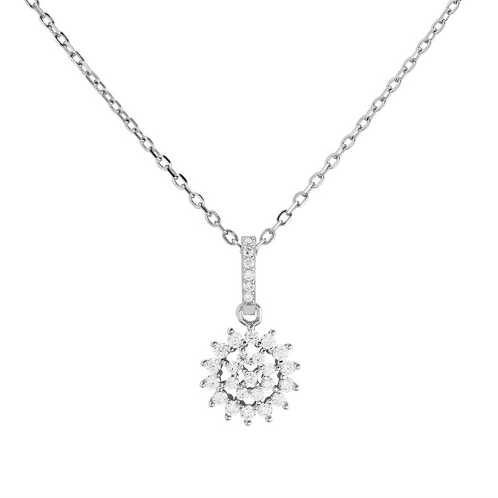 Silver Cubic Zirconia Flower Cluster Necklace - F3577