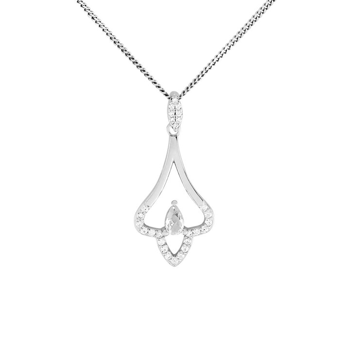 Silver Cubic Zirconia Fan Drop Necklace - F3579