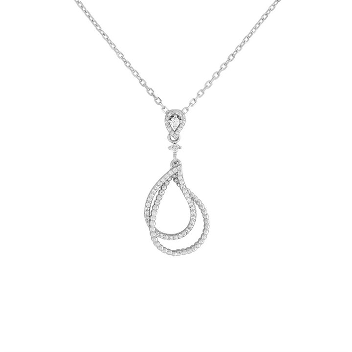 Silver Cubic Zirconia Teardrop Necklace - F3580