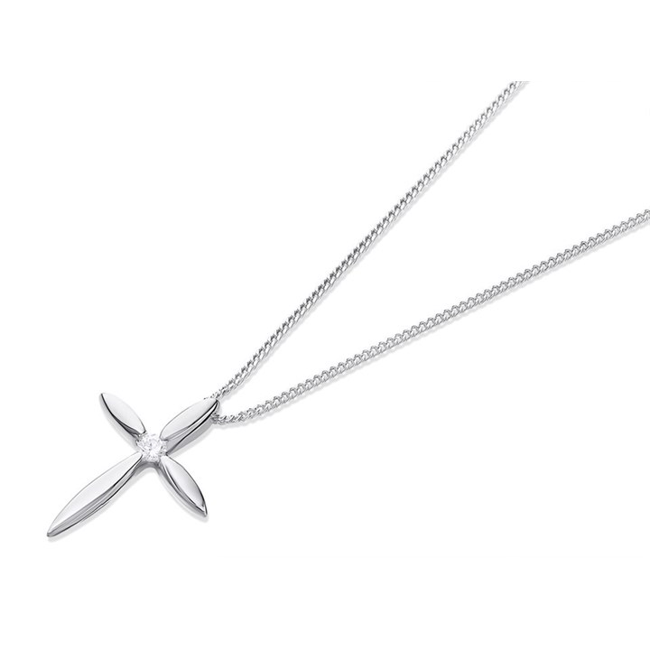 Silver Cubic Zirconia Cross  And Chain - F3604