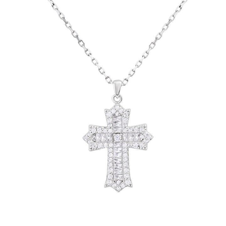Silver Baguette CZ Cross Pendant - F3629