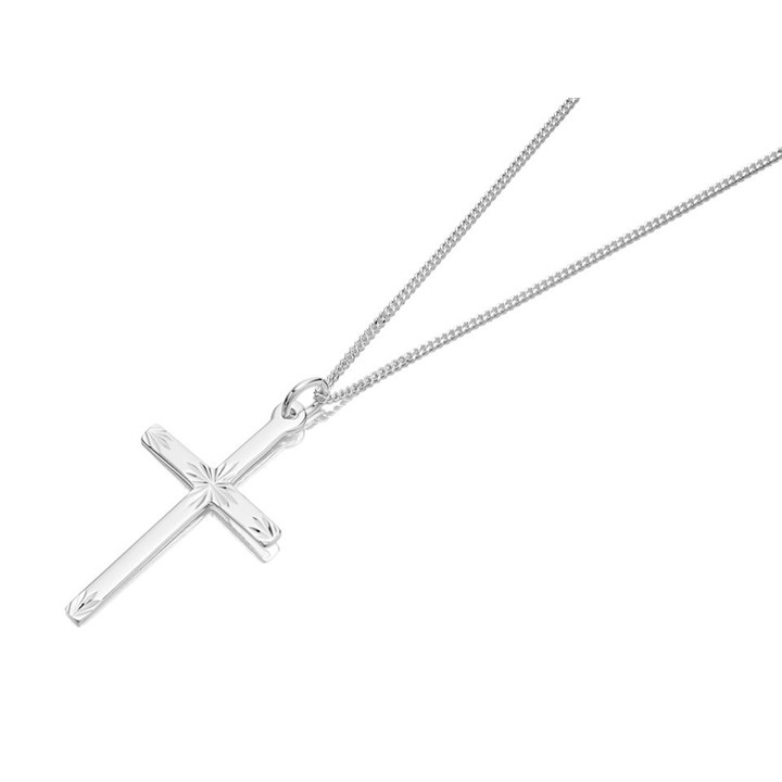 Silver Diamond Cut Cross and Chain - F3705