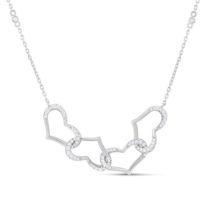 Silver CZ Linked Heart Necklet - F3801