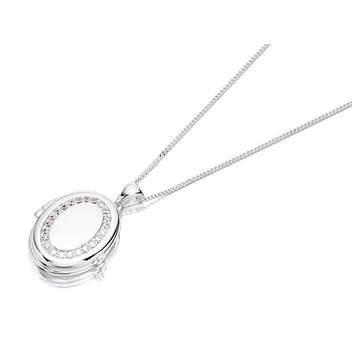 Silver Oval Cubic Zirconia Locket - F4304