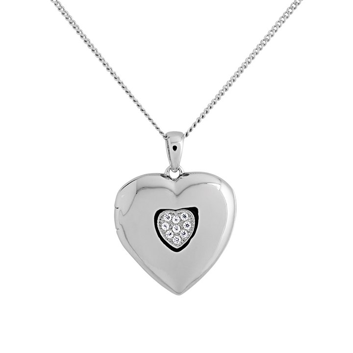 Silver Cubic Zirconia Heart Locket - F4320