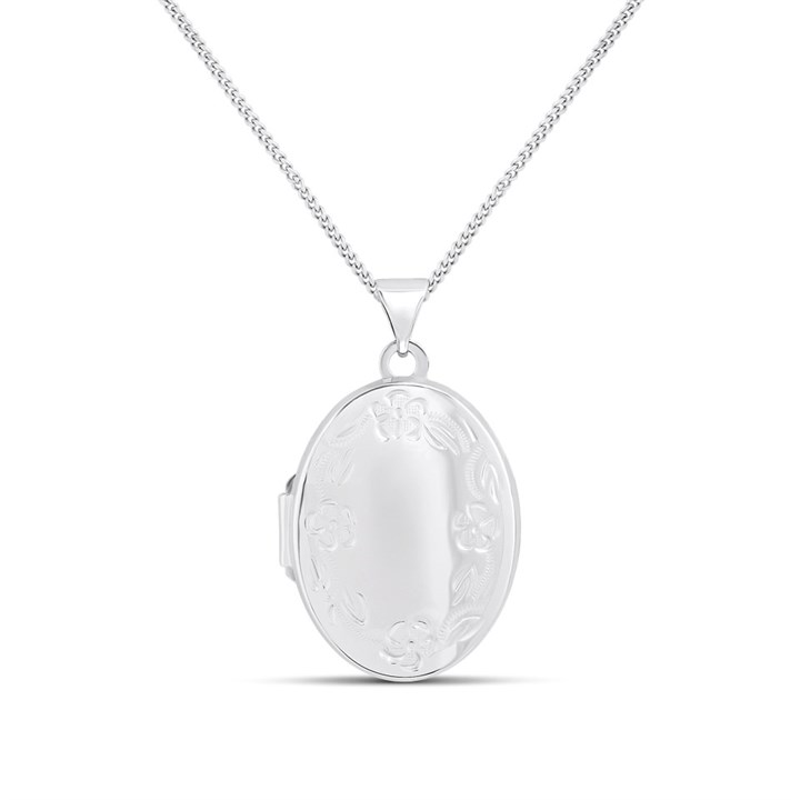 Silver Oval Floral Design Locket - F4329