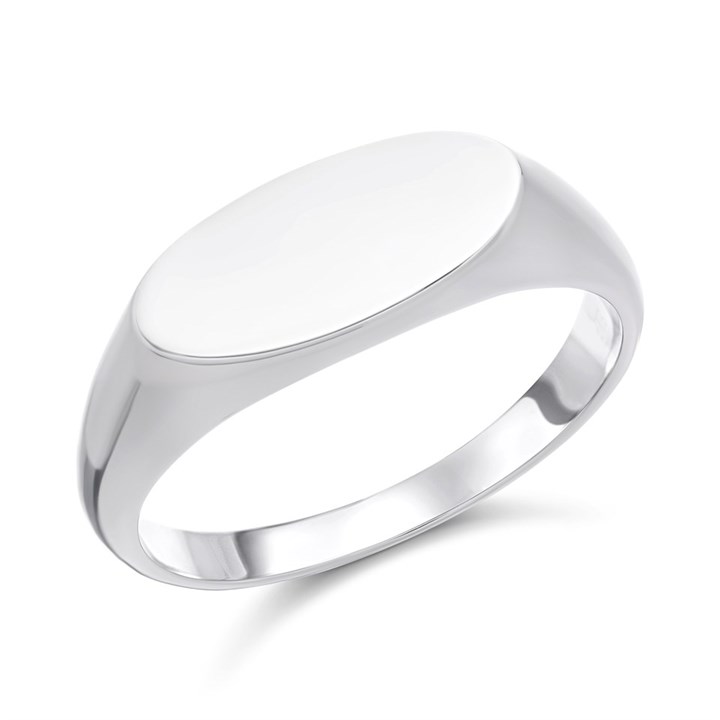 Silver Rhodium Plated Oval Signet Ring - F4931