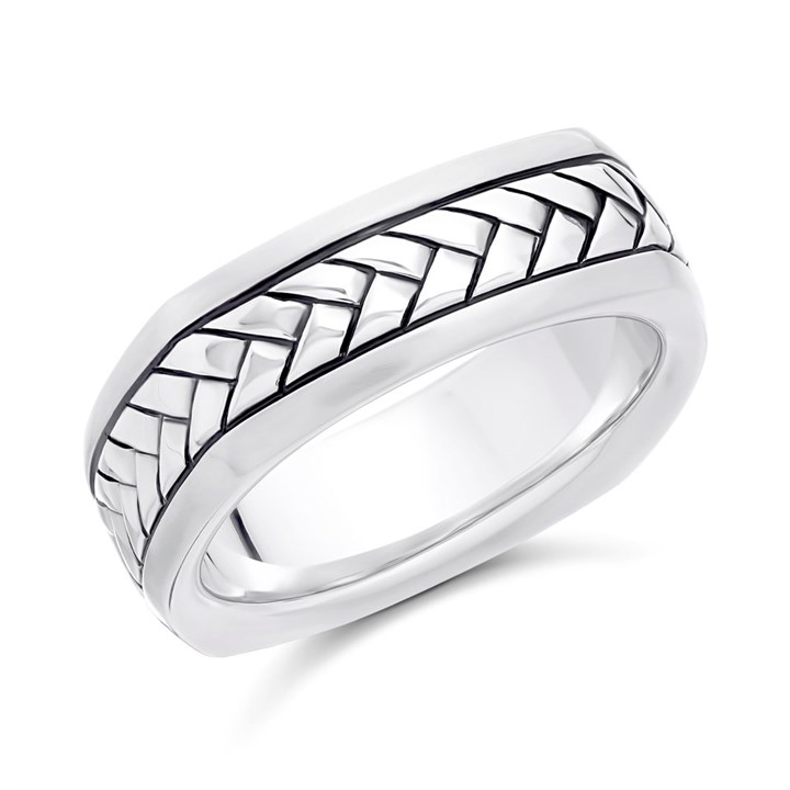 Silver Rhodium Plated Heavy Herringbone Ring - F4932