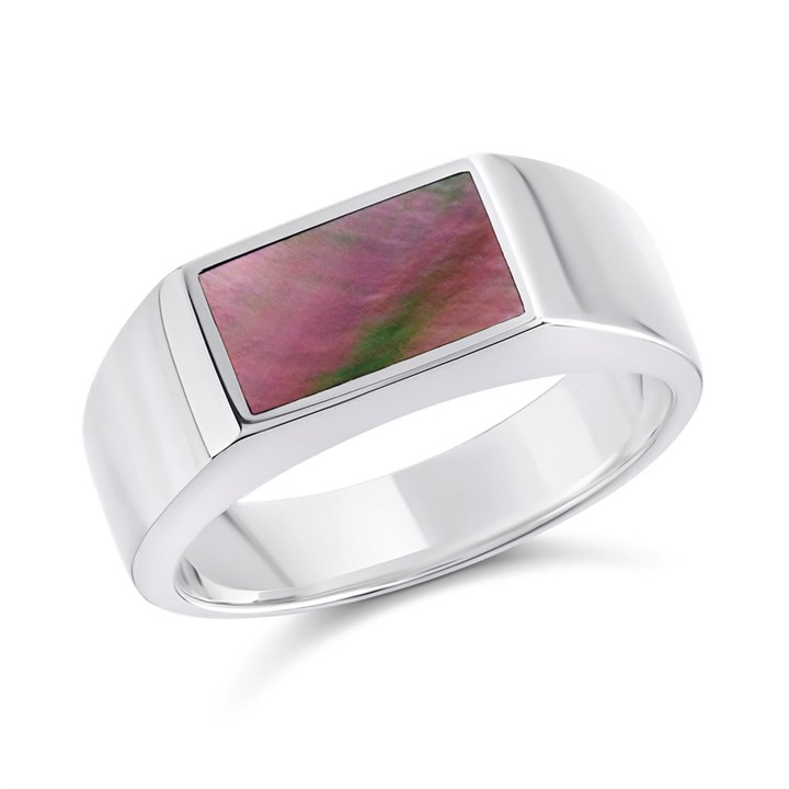 Silver Black Mother Of Pearl Inlay Ring - F5114