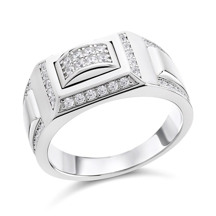 Silver Cubic Zirconia Signet Ring - F5117