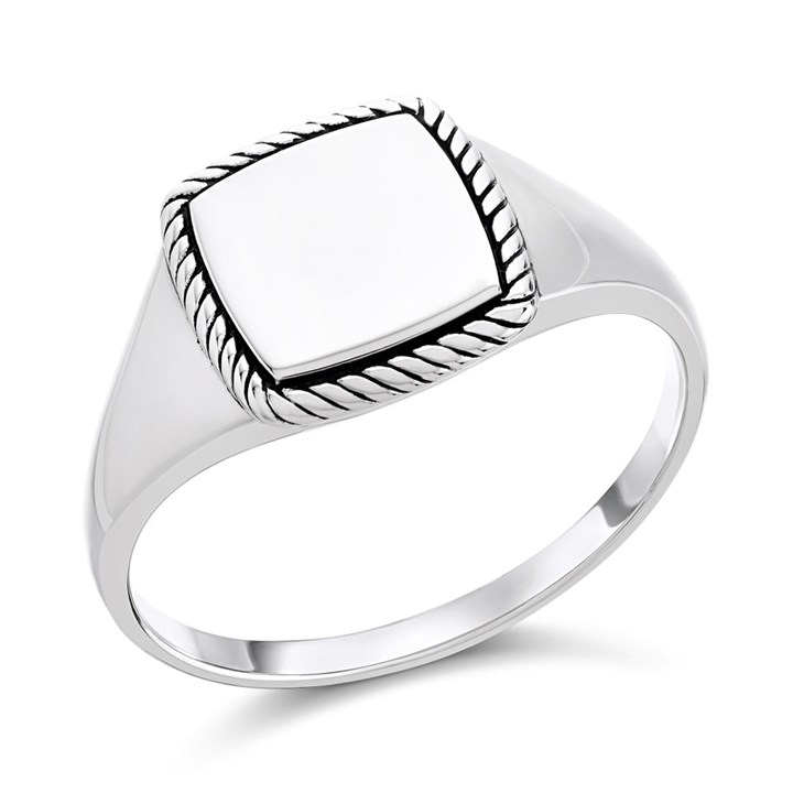 Silver Twisted Edge Signet Ring - F5119