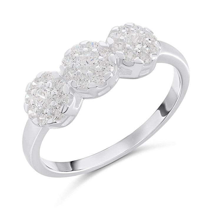 Silver Triple Cluster CZ Ring - F5941