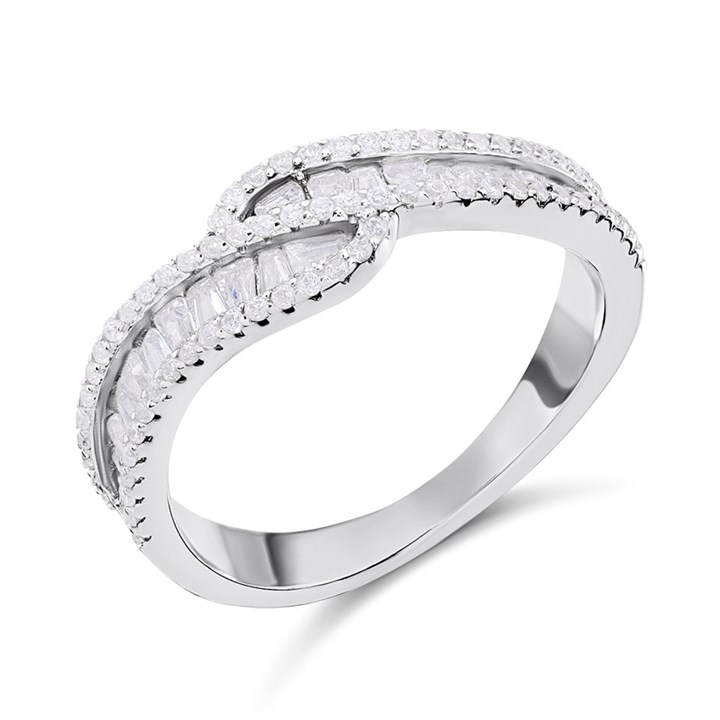 Silver Tapered Baguette CZ Wave Ring - F60100