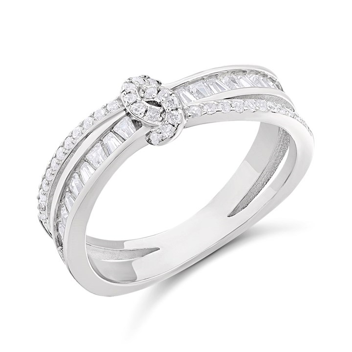 Silver Baguette Knot CZ Ring - F60101