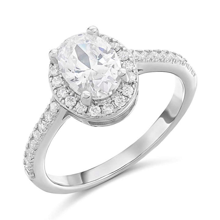 Silver Oval CZ Halo Ring - F60114