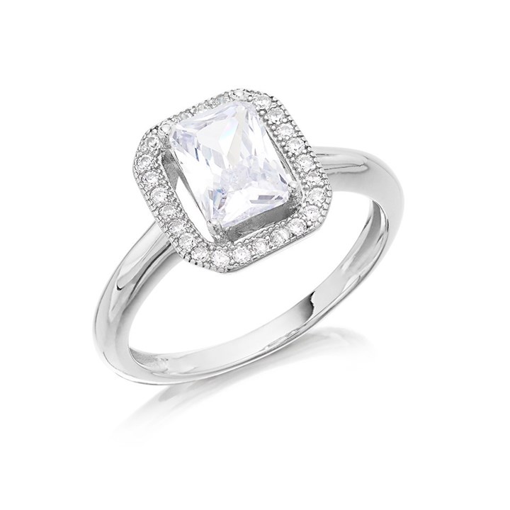 Silver Cubic Zirconia Halo Ring - F6041