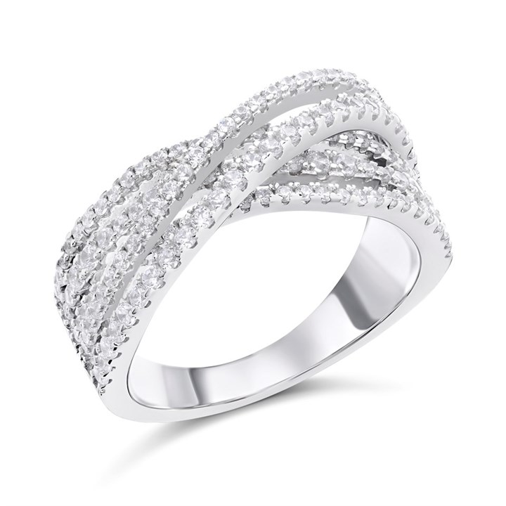 Silver Cubic Zirconia Crossover Ring - F6052