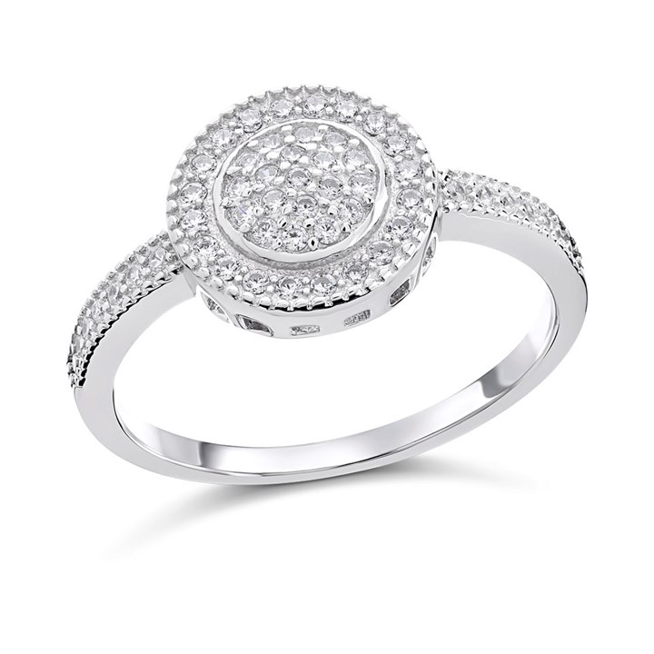 Silver Cubic Zirconia Halo Cluster Ring - F6073