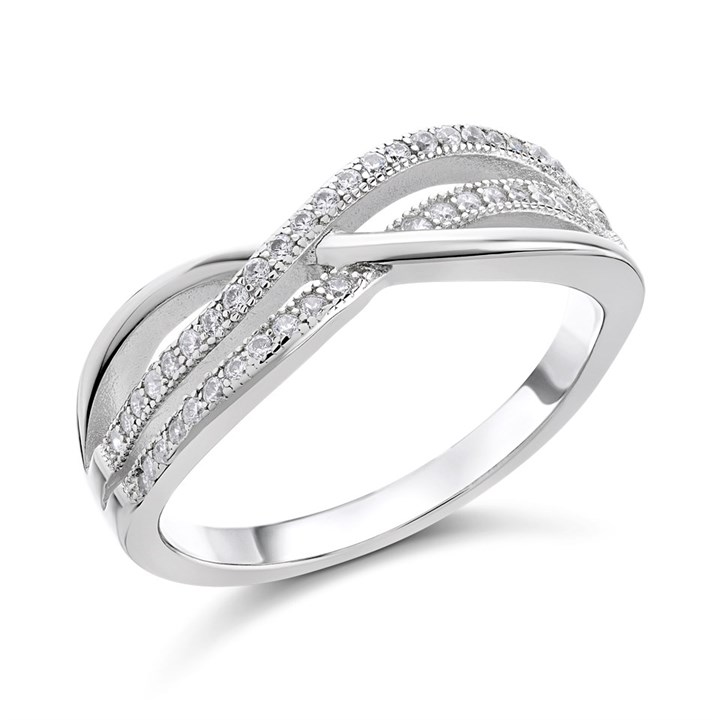 Silver Cubic Zirconia Crossover Band Ring - F6074