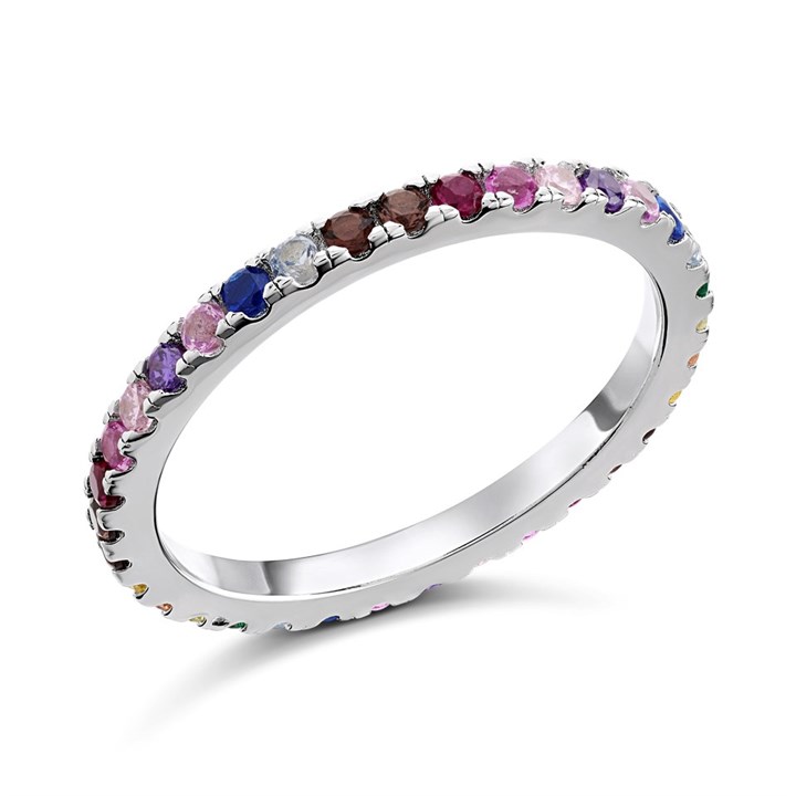 Silver Rainbow Cubic Zirconia Full Eternity Ring - F6081