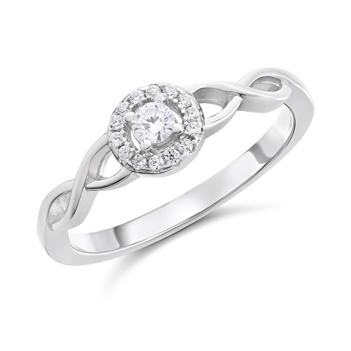 Silver Cubic Zirconia Halo Cluster Ring - F6090
