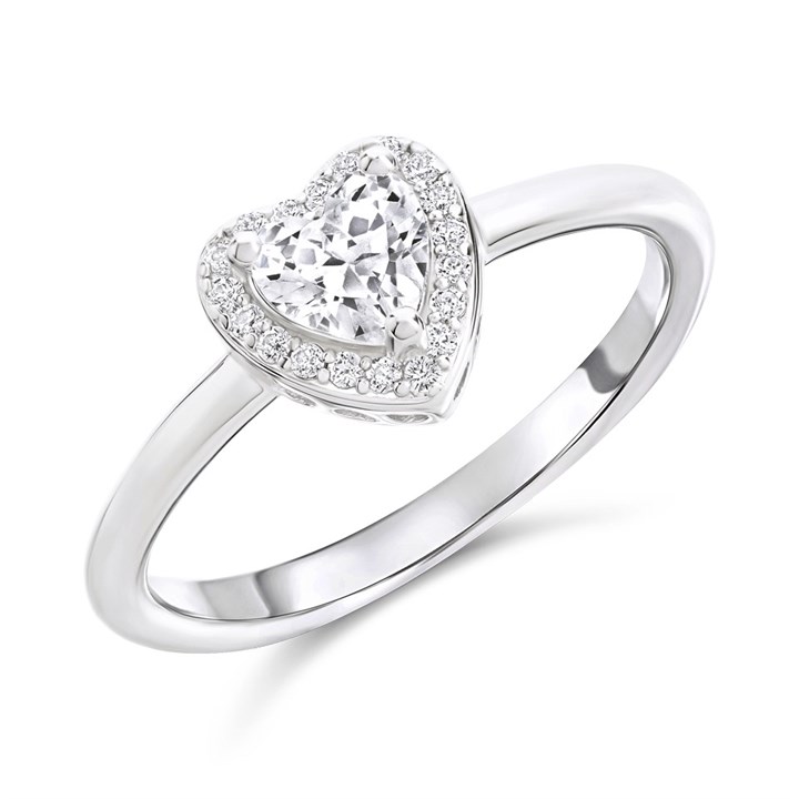 Silver Cubic Zirconia Heart Halo Ring - F6095