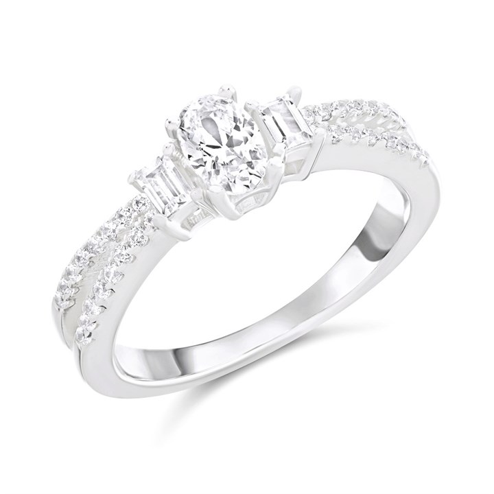 Silver Oval Cubic Zirconia Split Shoulder Ring - F6096