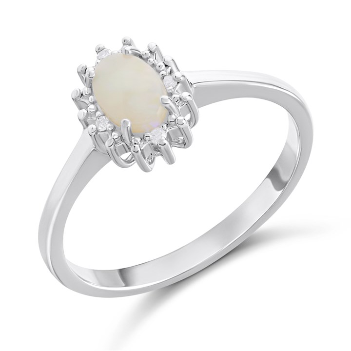 Silver Opal And Diamond Halo Ring - F6118