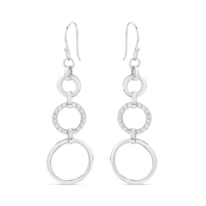Fiorelli Silver CZ Graduated Open Circle Drop Earrings - F66186