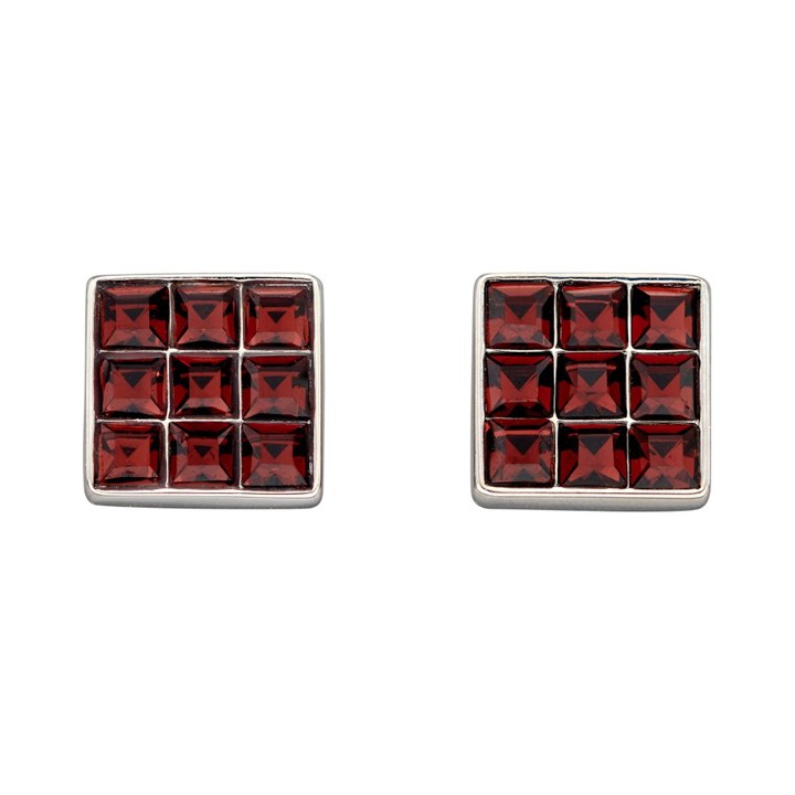 Fiorelli Silver E5886R Burgundy Square Stud Earrings - F66221