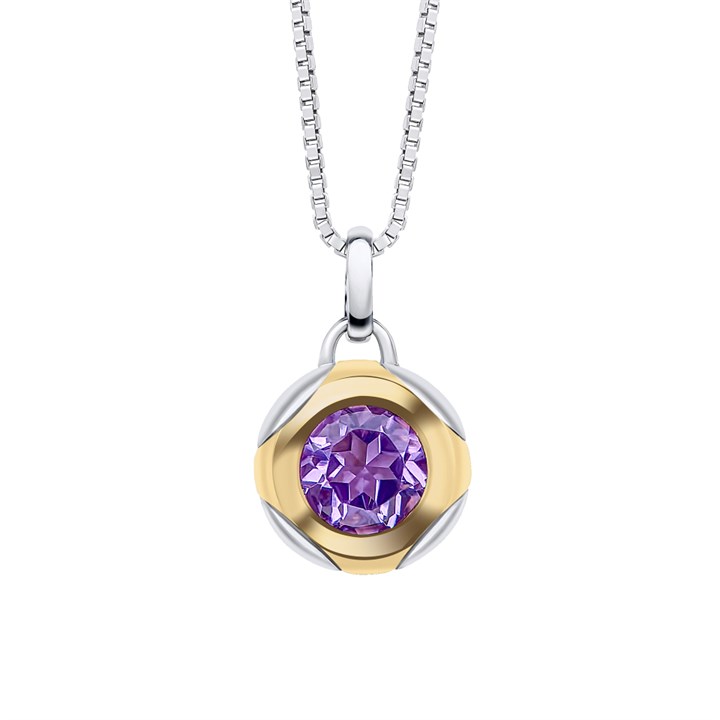Fiorelli P5429M Silver Gold Plated Amethyst Round Necklace - F66235