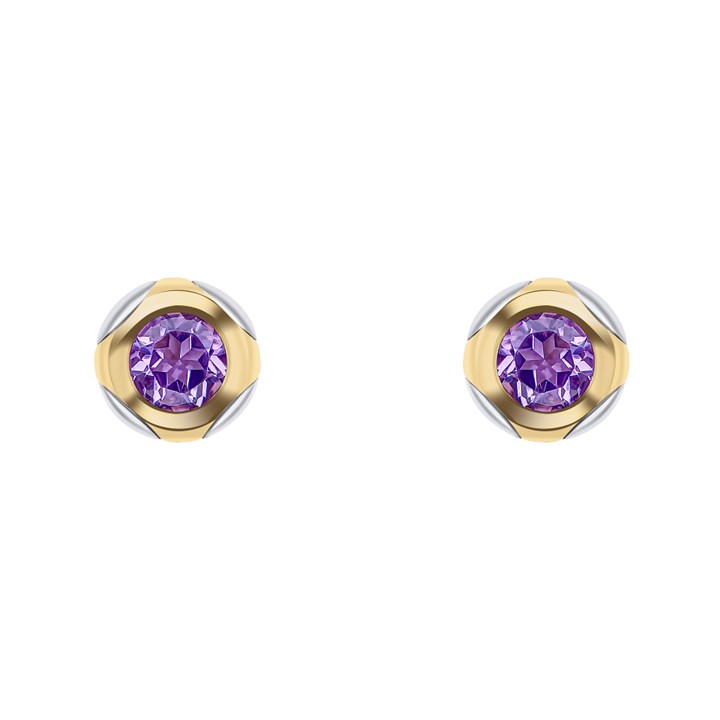 Fiorelli E6449M Silver Gold Plated Amethyst Round Stud Earrings - F66236
