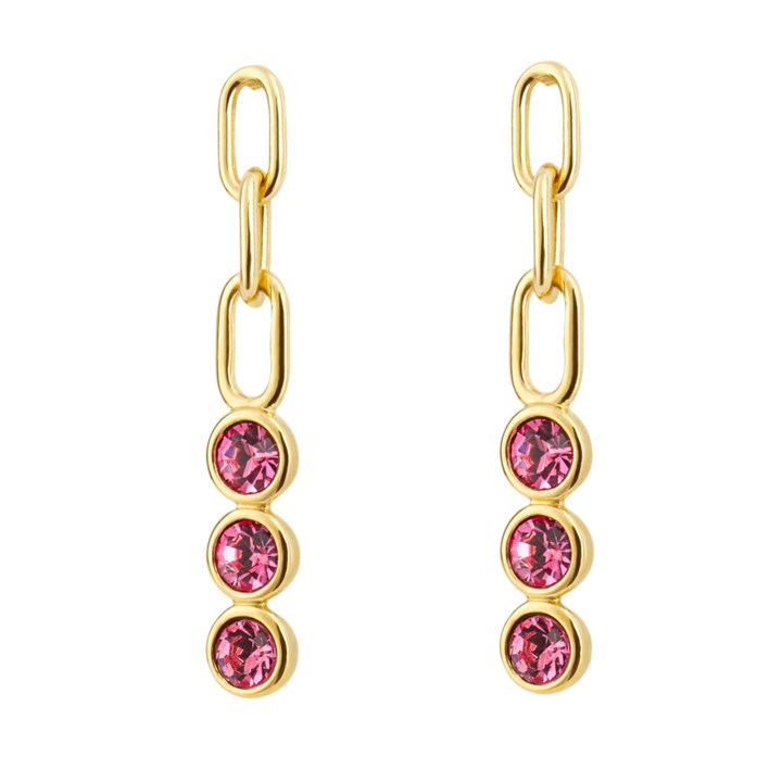 Fiorelli E6295P Silver Gold Plated Pink Crystal Drop Earrings - F66244
