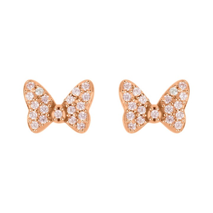 Disney Minnie Mouse Sterling Silver Rose Gold Plated CZ Bow Studs - F67126