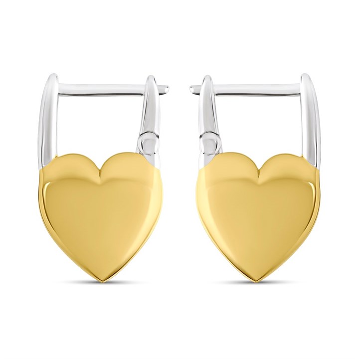Elements Silver Gold Plated Padlock Heart Earrings E6325 - F68100