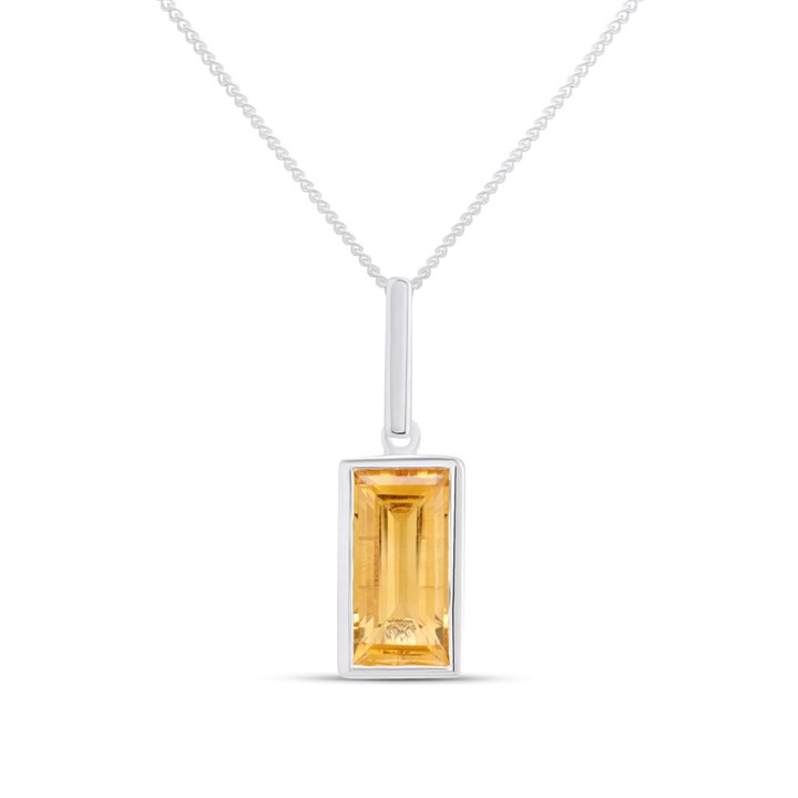 Elements Silver Citrine Baguette Necklace - F68107
